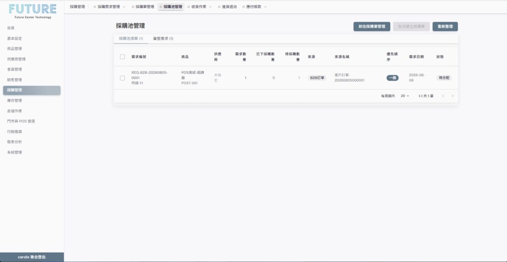 中小企業 ERP 的採購需求彙整畫面